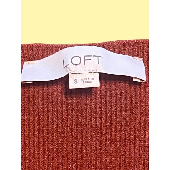 Ann Taylor Loft Square Neck Short Ruffle Sleeve Knit Blouse Women Orange Rust S - Picture 2 of 5